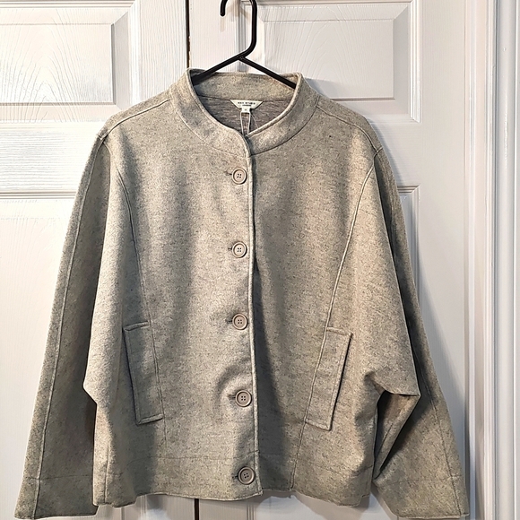 NWT Max Studio Brushed Knit Bomber Jacket Button Closure Heather Oatmeal 1X - Picture 1 of 16